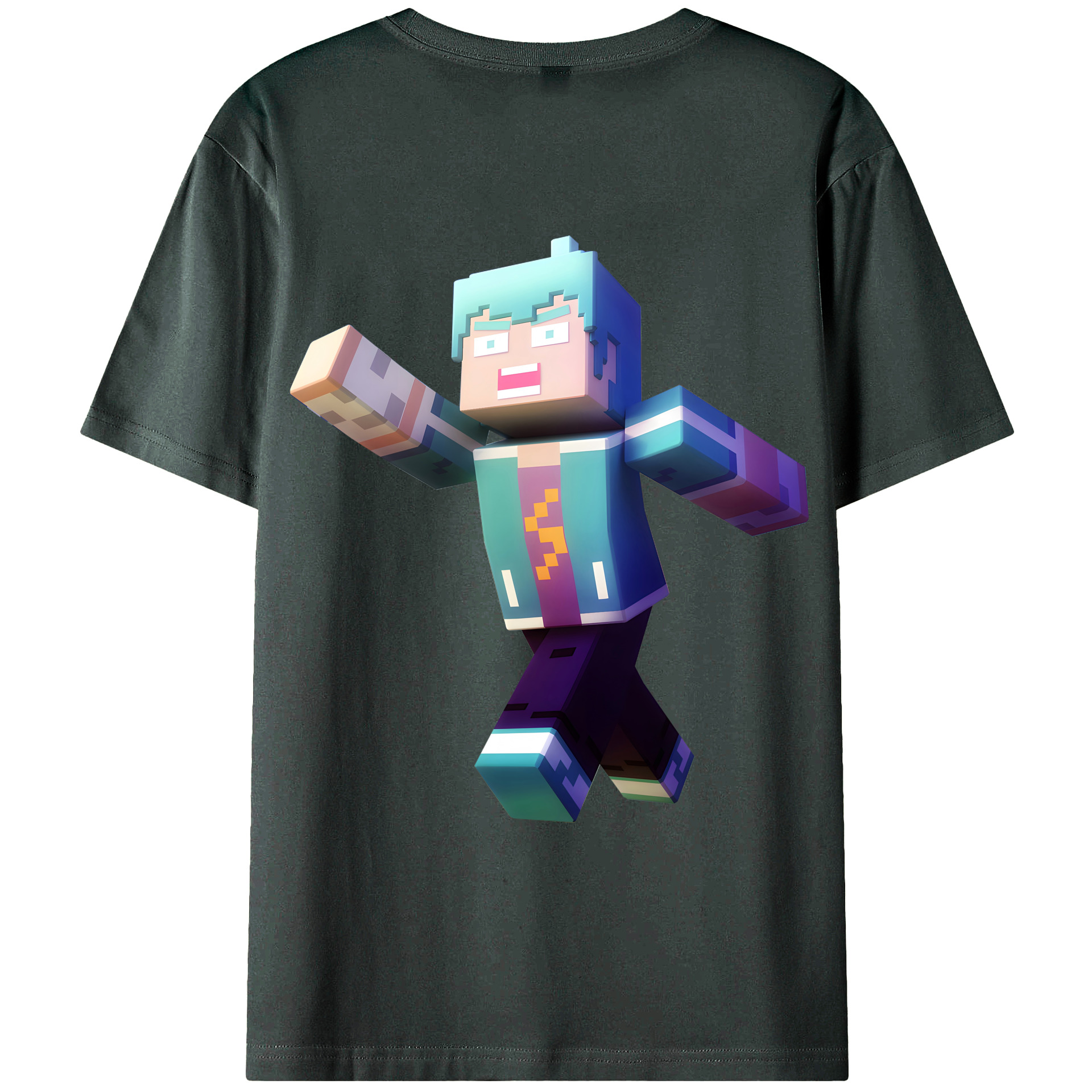（画像用） マインクラフト ブロックの世界 Minecraft MC Block world 綿100％ メンズ半袖Tシャツ（バックプリント） 通気性